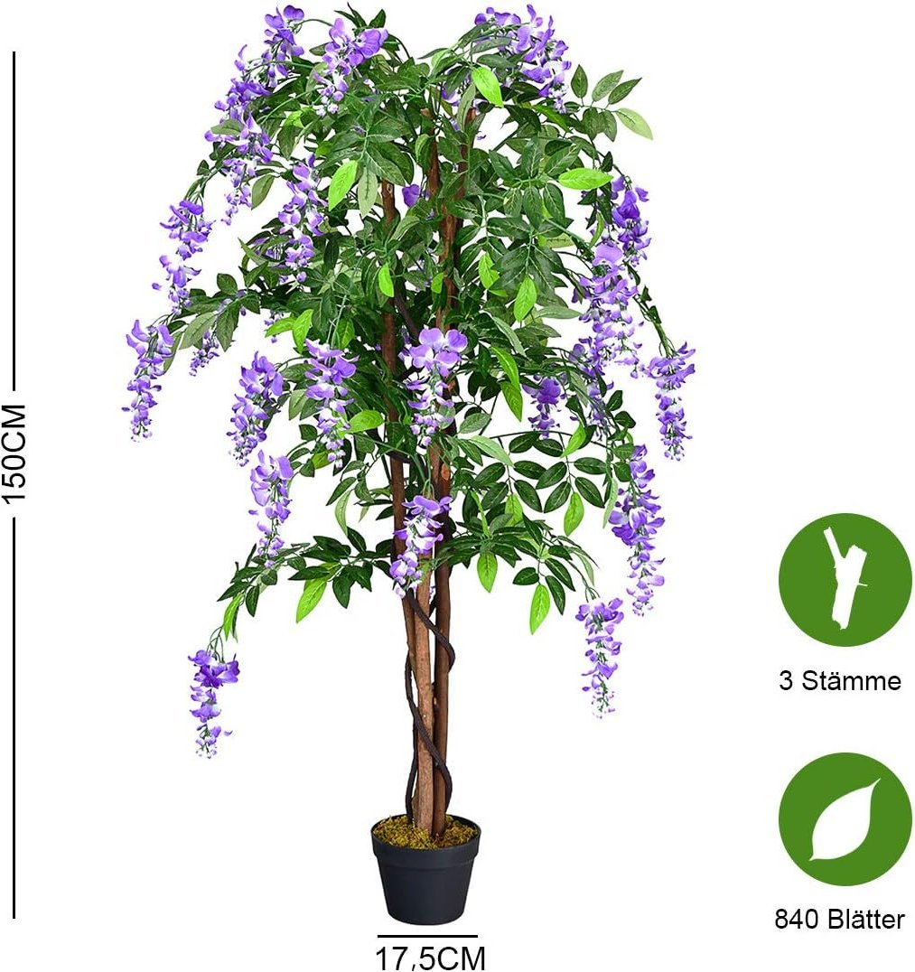 COSTWAY Kunstbaum mit Blüten, Kunstpflanze im Topf