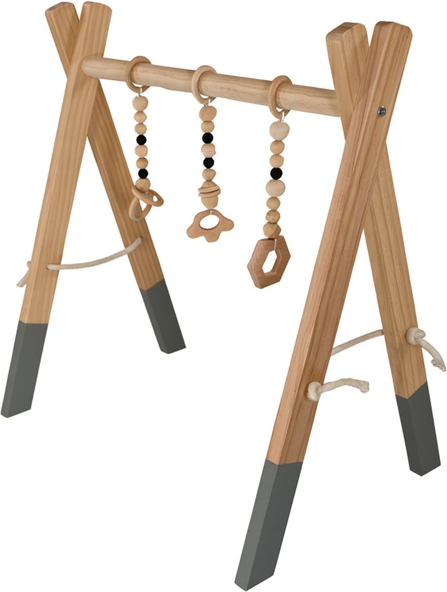 Spielbogen Baby aus Kiefernholz natur, klappbar mit Anhängern