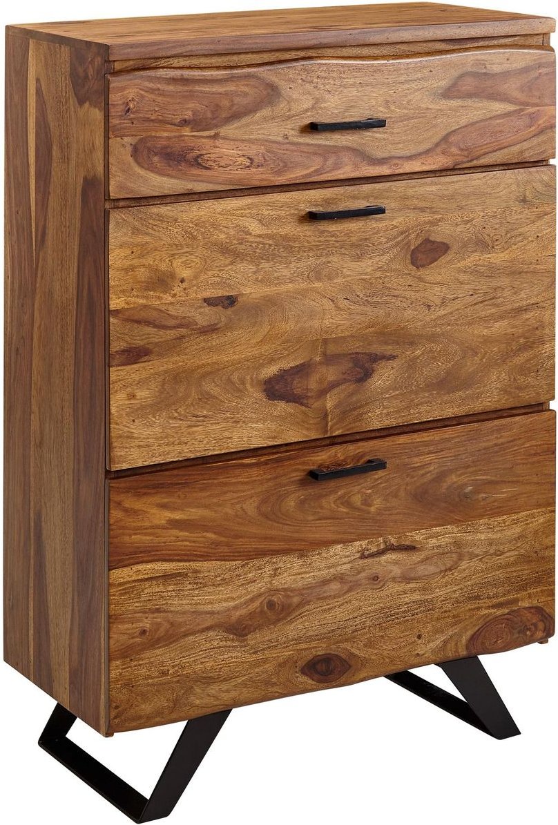 WOHNLING Kommode 80x120x41,5 cm Holz Massiv Highboard Anrichte Schubladenkommode