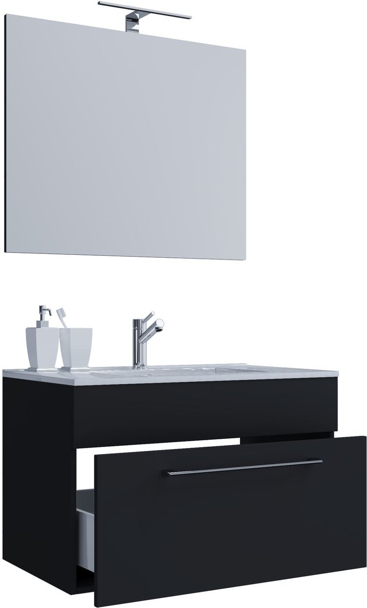 3-tlg. Waschplatz "Badinos 1 Schubfach" 60 cm | Mit Spiegel Schwarz