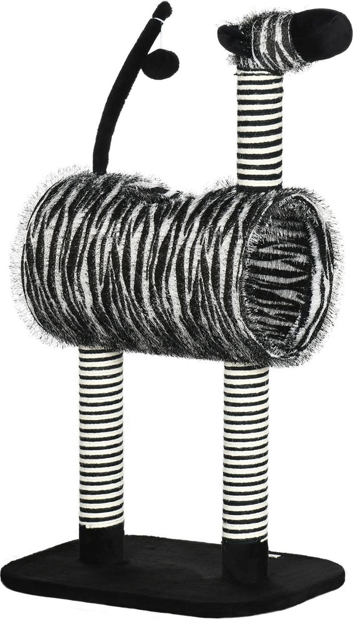 Kratzbaum, Katzenbaum im Zebra-Design, Katzenkratzbaum mit Katzentunnel