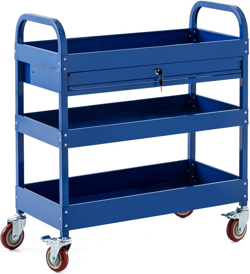 Werkzeugrollwagen mit 3 Ablagen & verschließbarer Schublade 80x 41x 78 cm blau