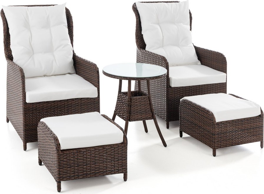 11tlg. Lounge-Sessel mit Hocker und Tisch inkl. Polsterauflagen - Braun