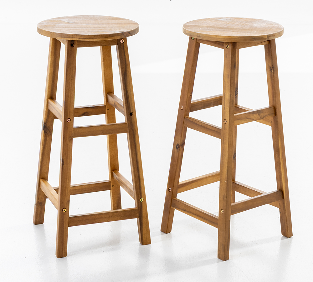 2er-Set Barstuhl aus Akazienholz, ca. 34 x 34 x 76 cm - Braun