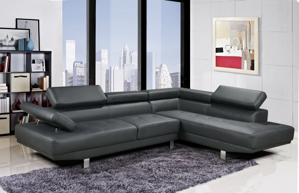 Thumbnail - Ecksofa mit verstellbare Kopf- und Arm-Funktionen HSP108-DGR - Dunkelgrau in Lederoptik