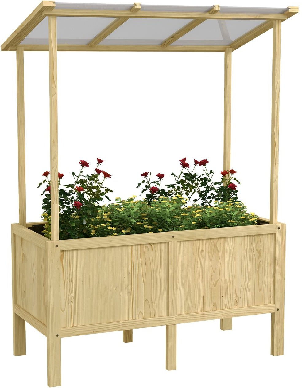 Outsunny Hochbeet aus Holz Frühbeet mit Deckel Pflanzkasten mit Vliesstoff Natur