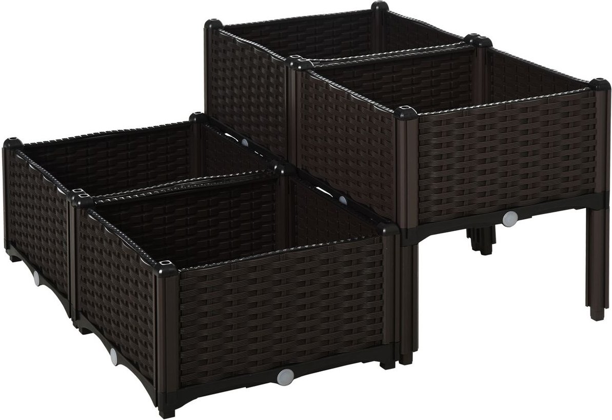 Hochbeet, 4-teiliger Pflanzkasten mit Abflusslöchern PP Braun 40 x 40 x 44 cm