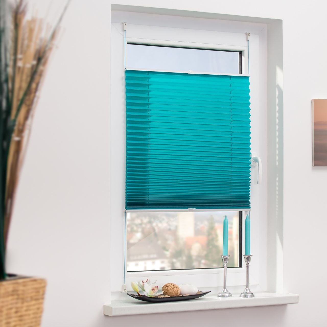 Plissee Klemmfix, ohne Bohren, verspannt - Blau, 65 cm x 130 cm (B x L)