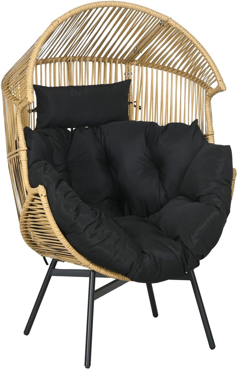 Outsunny Rattansessel, Rattan Korbsessel mit dickem Sitzkissen für Terrasse Sand