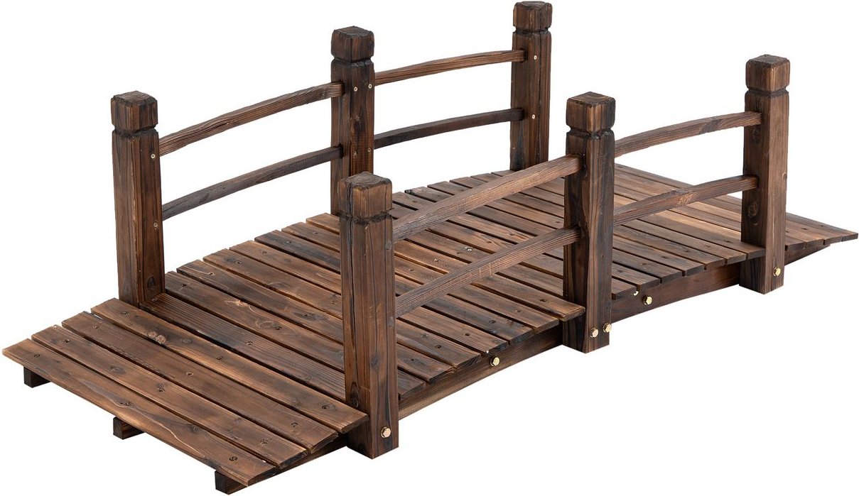 Gartenbrücke mit Geländer aus Tannenholz, ca. 152,5 x 67 x 48 cm - Dunkelbraun