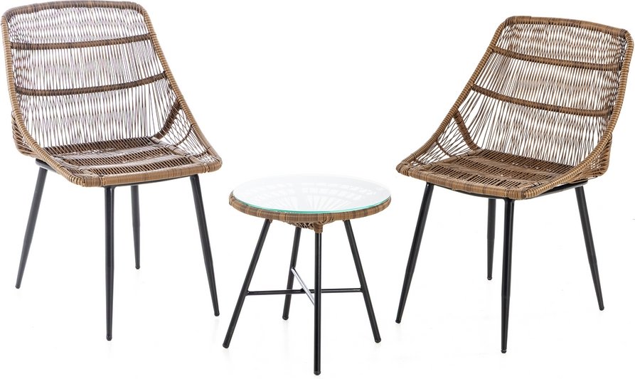 3tlg. Balkonsitzgruppe aus Poly-Geflecht - Braun