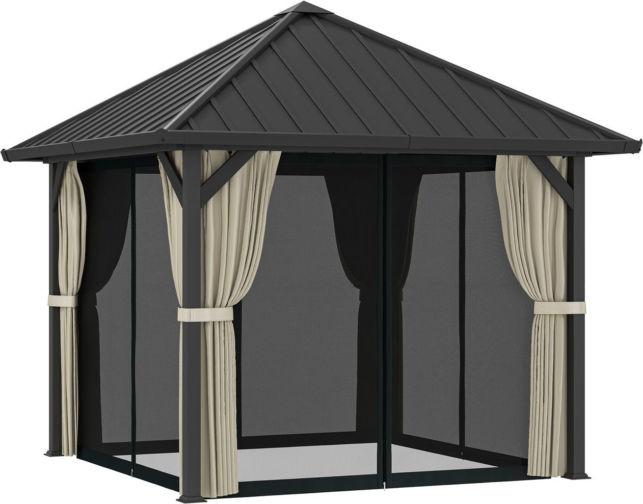 Outsunny Pavillon mit Hardtop, ca.3x3 m Wasserdicht Stabil Winterfest Dunkelgrau