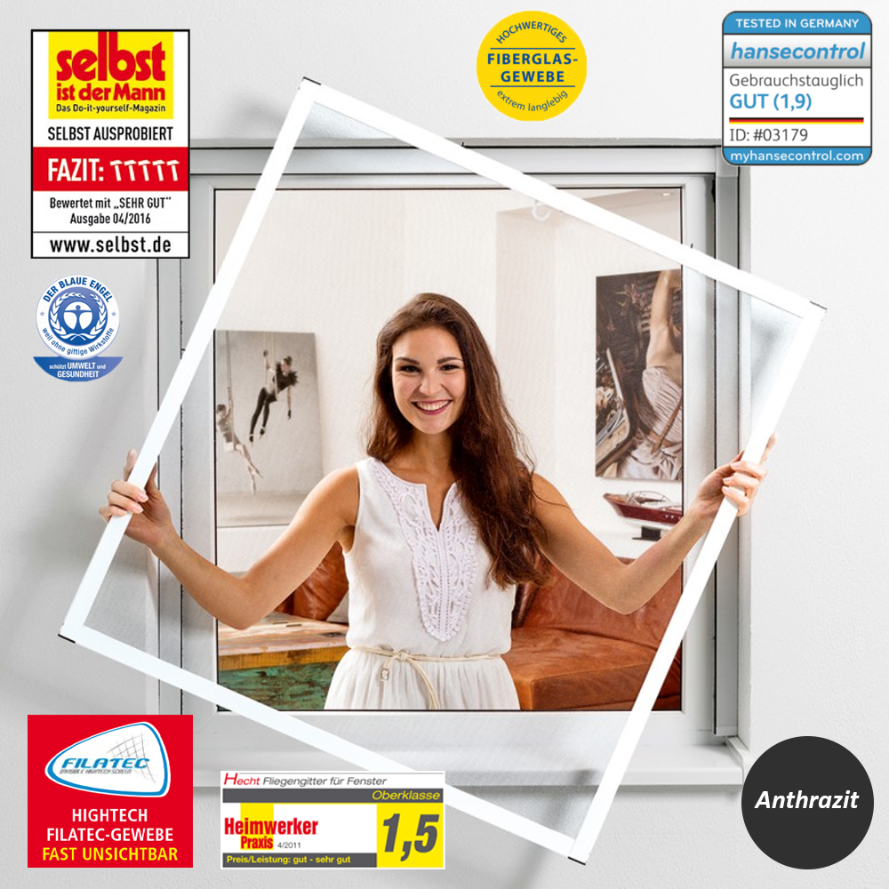 Aluminium Fliegengitterbausatz für Fenster SLIM, 130x150cm Anthrazit