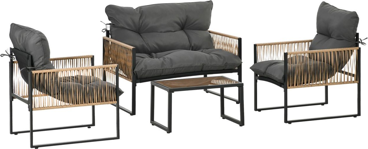 4 tlg. Rattan Gartenmöbel-Set, Sitzgruppe mit Kissen für Garten, Terrasse