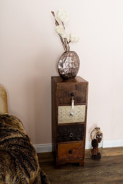 Minikommode mit Lederverzierten Schubladen - Braun