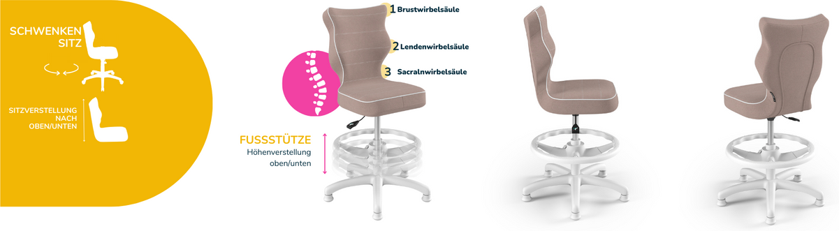 Ergonomischer Schreibtischstuhl Kinder an die Körpergröße 133–159 cm Rosa Petit