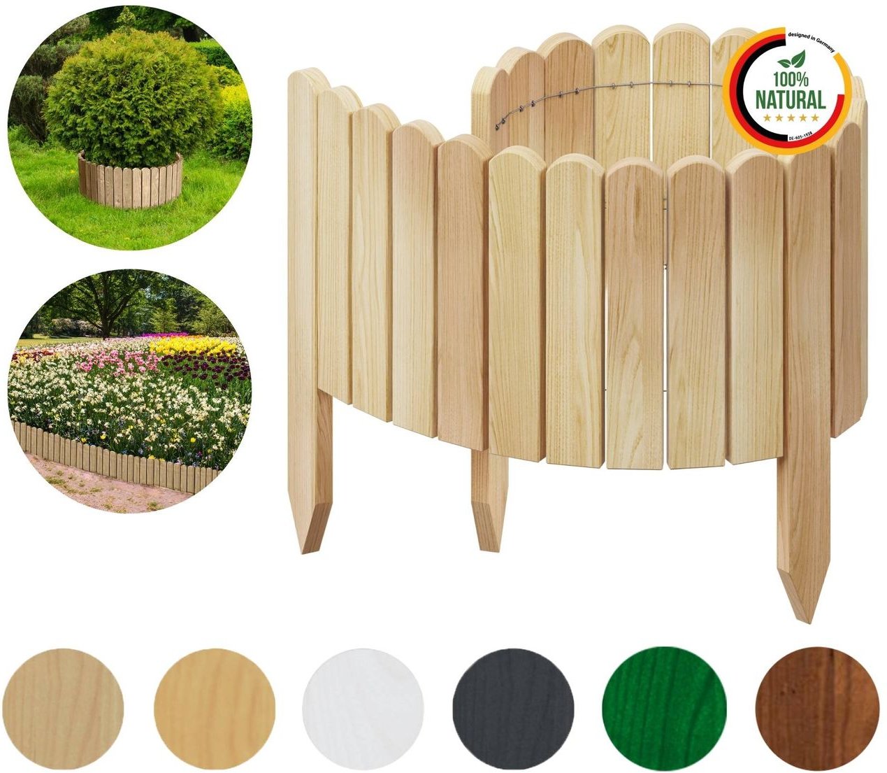 Beeteinfassung 10 x 100 cm Unbehandelt Flexibler Holzzaun Rasenkante