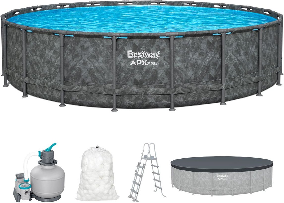 APX365™ Winterfestes Frame Pool Komplett-Set mit Sandfilteranlage 610 x 132 cm Marmor-Optik
