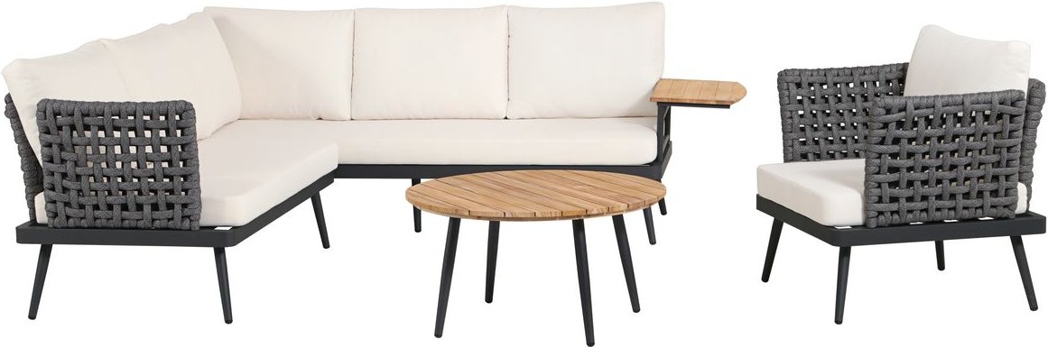 13-tlg. Gartenmöbel Lounge-Set mit Sofa & Coffee Table aus Rope - Grau mit Teakholz