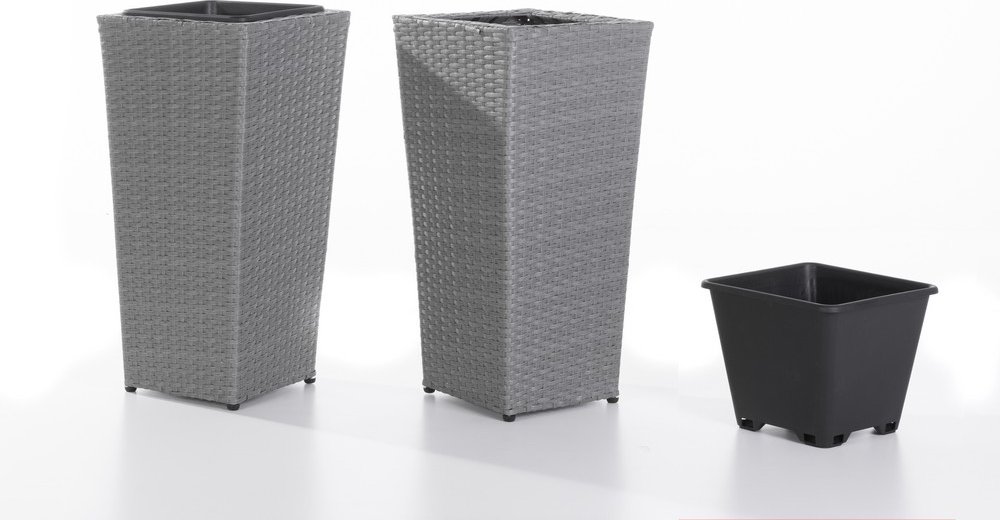 Rattan Pflanzkübel - Grau, 2er-Set