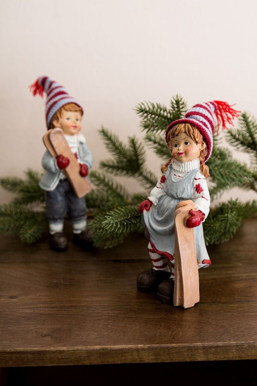 Winterkinder mit Skiern, 2er Set