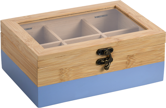 TeeBox mit 6Fächern,Bambus, FSC, blau