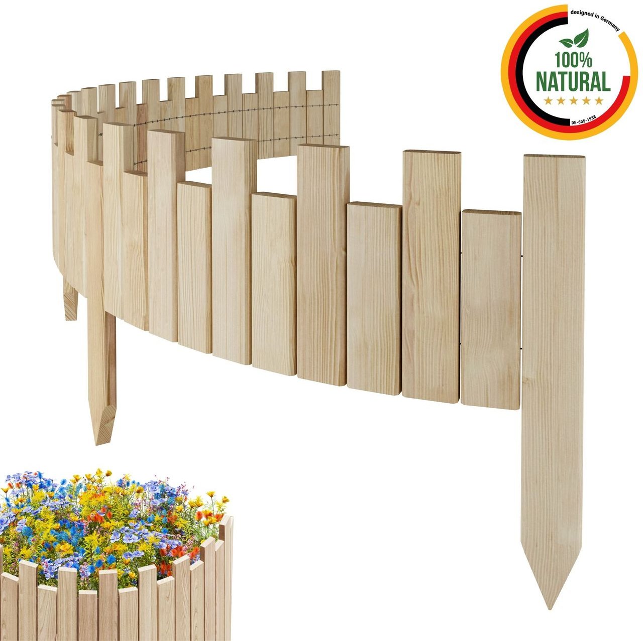 Beeteinfassung 200 x 20 cm UnbehandeltHolz Rollzaun Holzzaun Rasenkante Palisade Beetumrandung