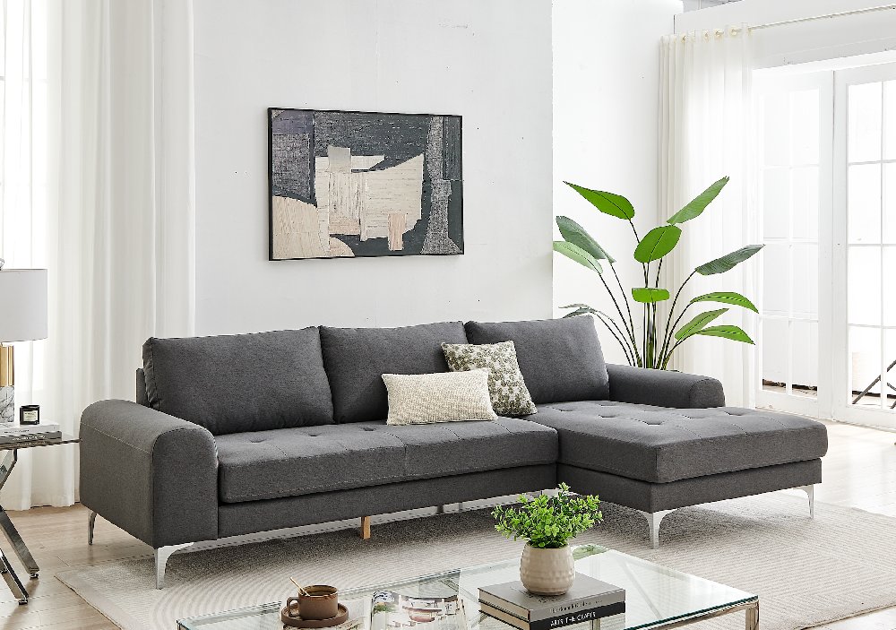 Modernes Ecksofa mit gepolsterte Kissen, ca. 285 x 152/93 x 88 cm - Grau
