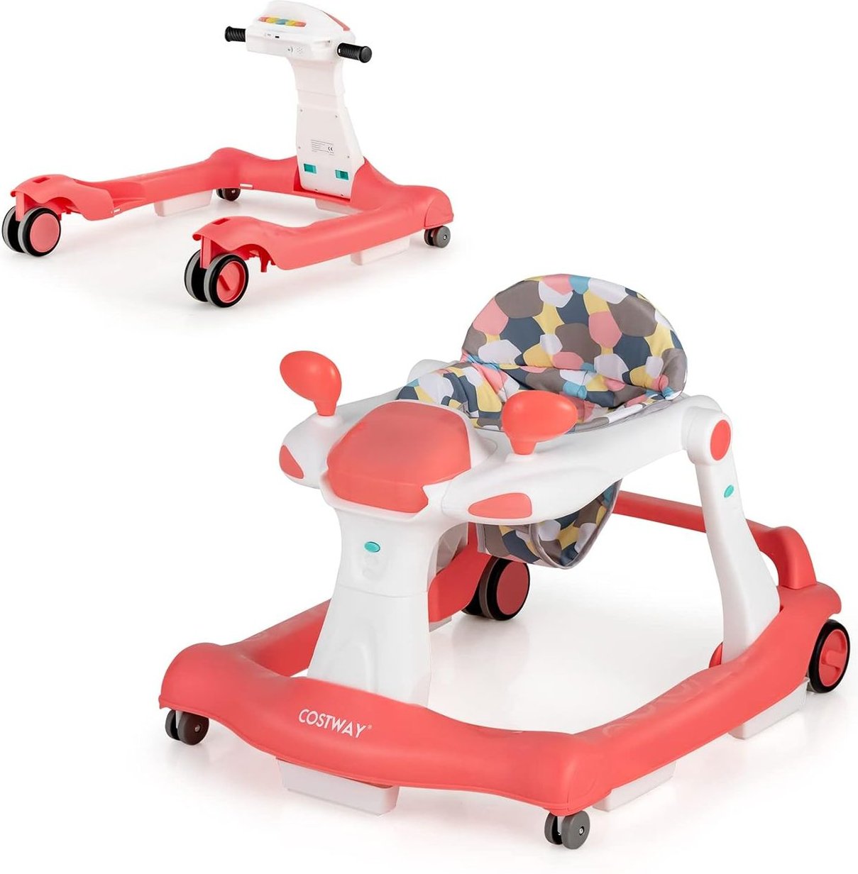 2-in-1 Lauflernhilfe klappbar, Baby Walker höhenverstellbar, Gehfrei mit Musik & Licht