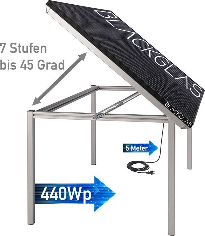 SolarTisch ECOflex-440Wp-FBGG, 440Wp Bifacial, 7-stufig verstellbar, ohne Rollen, Balkonkraftwerk