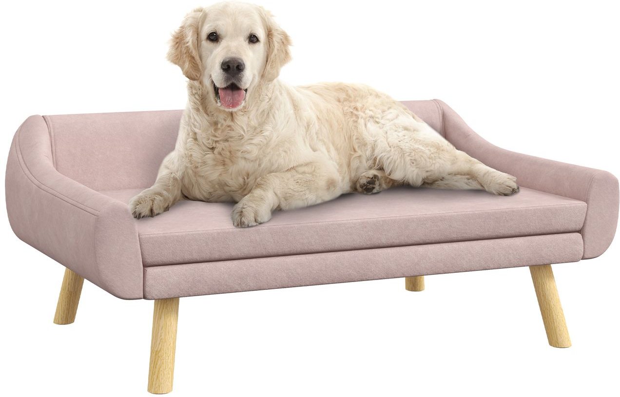 Hundesofa Katzensofa mit Rückenlehne, Hundecouch mit Holzbeine, Kissen