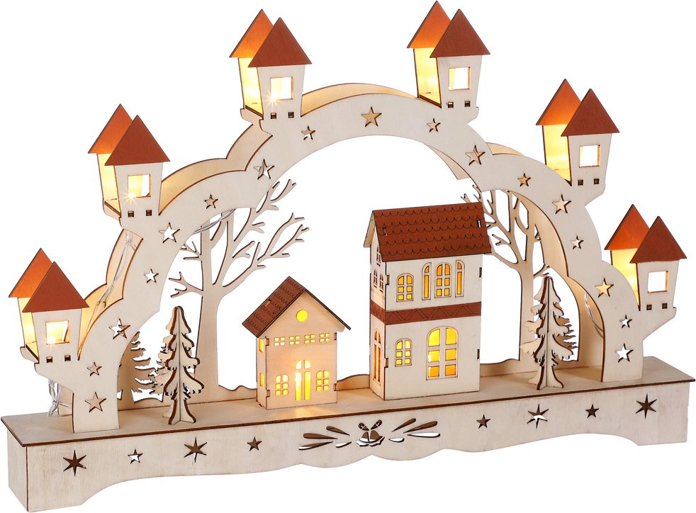 Schwibbogen Landschaft Weihnachten 33 x 21 x 5cm hellbraun