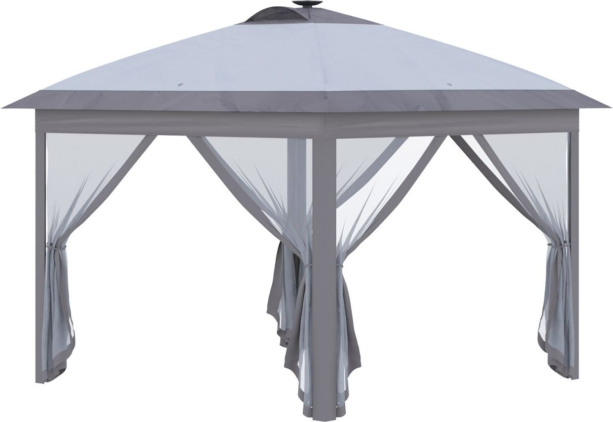 Pavillon Faltpavillon mit Solar LED USB 3,3x3,3m Gartenpavillon Grau