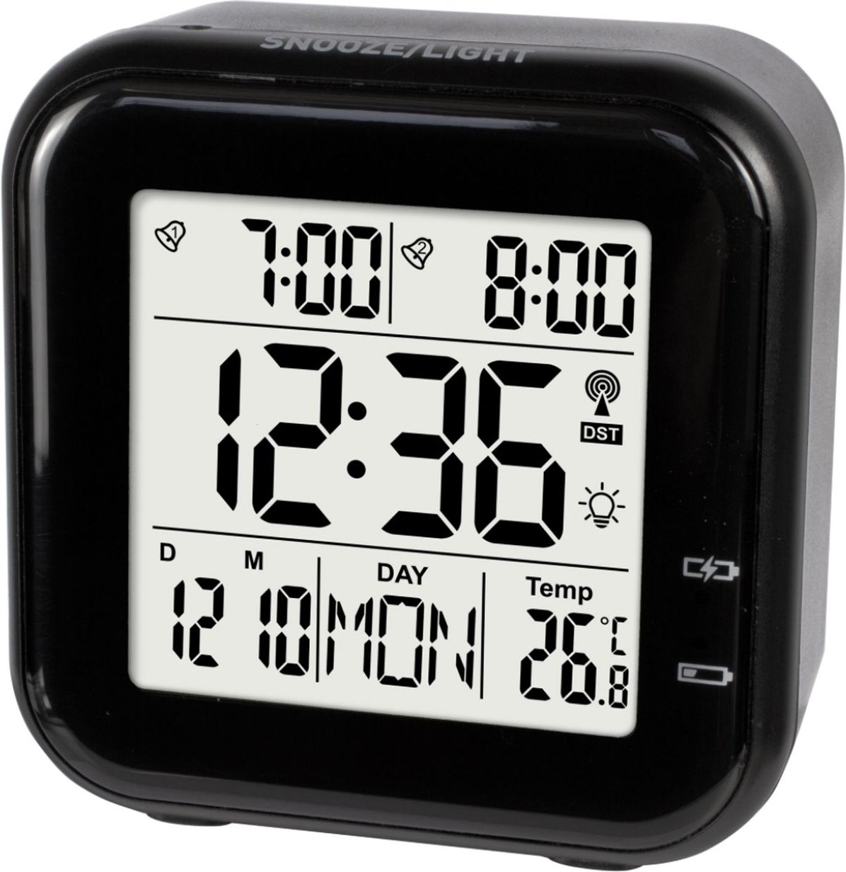 Thumbnail - Premium Design-Funkwecker mit Akku automatisches Nachtlicht Datumsanzeige