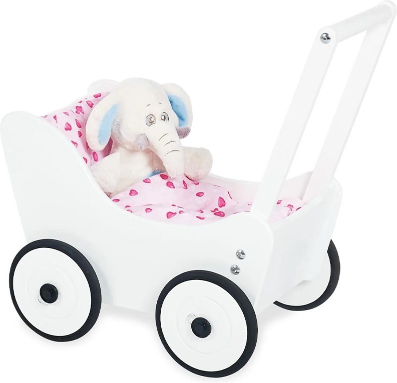Pinolino Puppenwagen Maria – Holzlauflernhilfe mit Bettzeug