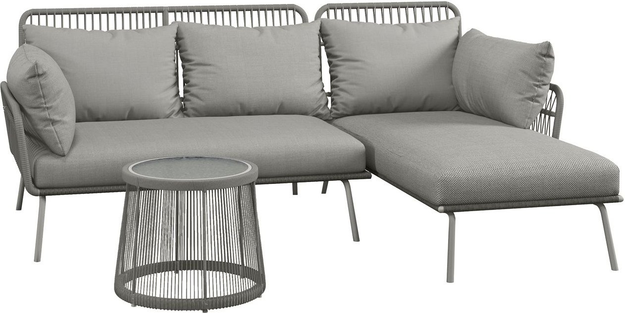 3 tlg. Polyrattan Gartenmöbel-Set, mit Kissen, Sitzgarnitur, Stahlrahmen, Grau