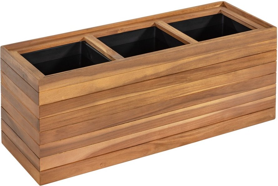 Pflanzkübel geölt aus Akazienholz für 3 Pflanzen, quadratisch, ca. 84 x 30 x 35 cm - Braun