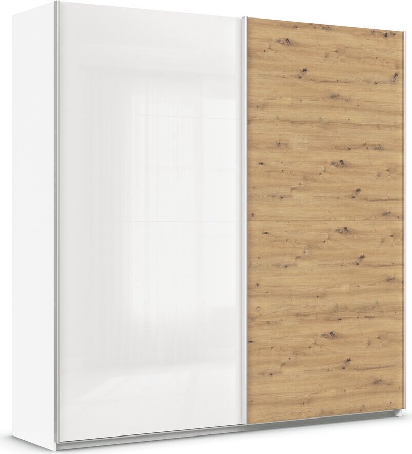 rauch Quadra Kleiderschrank 2-türig, Farbe Hochglanz Weiß/Eiche Artisan Breite 226 cm