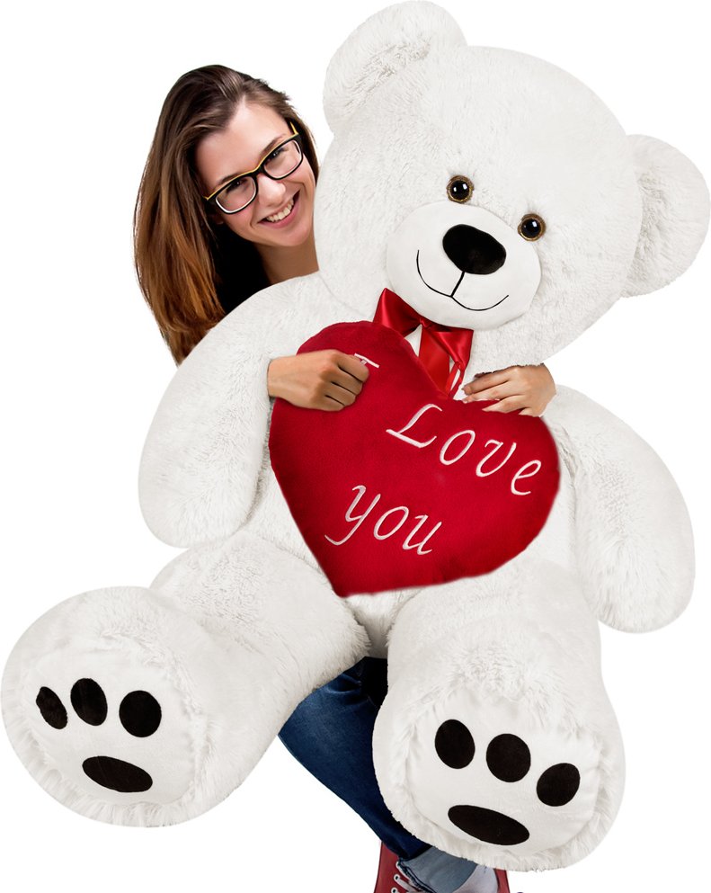 Deuba Herzkissen "Ich liebe Dich" 26 cm + Teddy Weiß XL