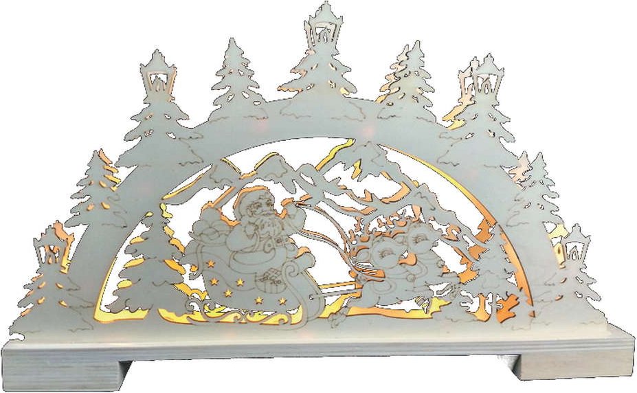 LED-Schwibbogen aus Holz - Weihnachtsmann mit Rentierschlitten