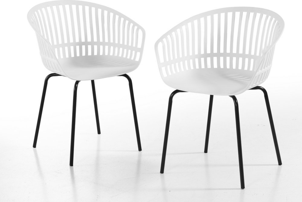 Thumbnail - 2er-Set luxuriöse Stapelbare Sühle, ca. 55 x 61,5 x 46 cm - Weiß