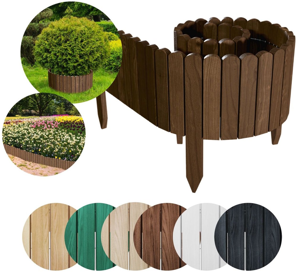 Rollzaun aus Holz Rasenkante Beeteinfassung Gartenzaun 200 x 10 cm Braun