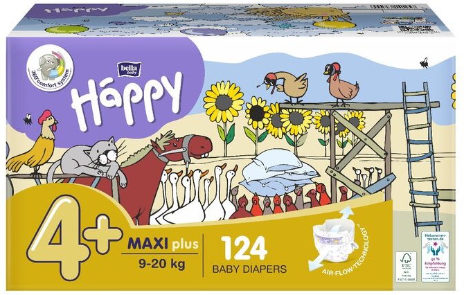 bella baby Happy Windeln Gr.4+ Maxi Plus 9-20kg HAPPY BOX 124 Stück