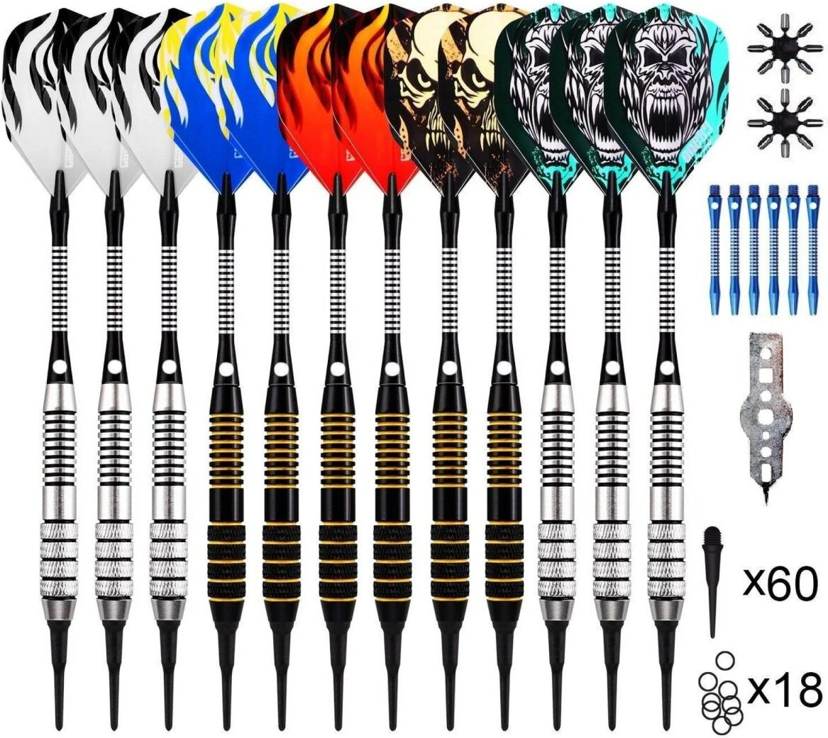 Soft Tip Darts Set mit Accessories/ 12 Pack langlebige Kunststoffspitzen