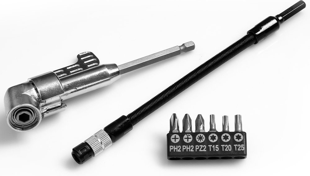 Thumbnail - Winkelschraubvorsatz und flexibler Bit-Halter - 8tlg.