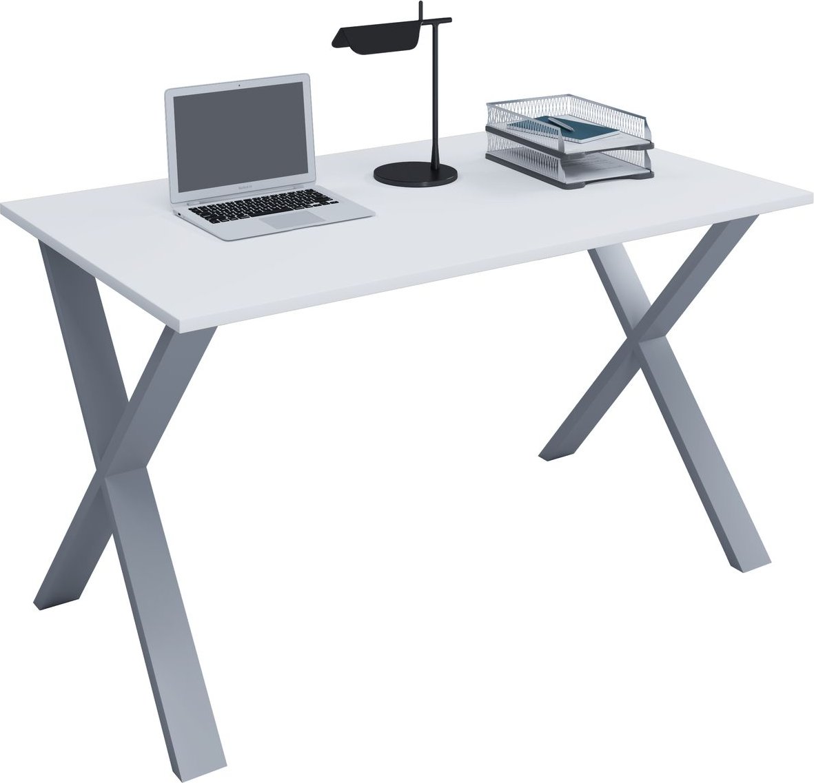 Schreibtisch "Lona" 140x80 X-Fußgestell Weiß/Silber