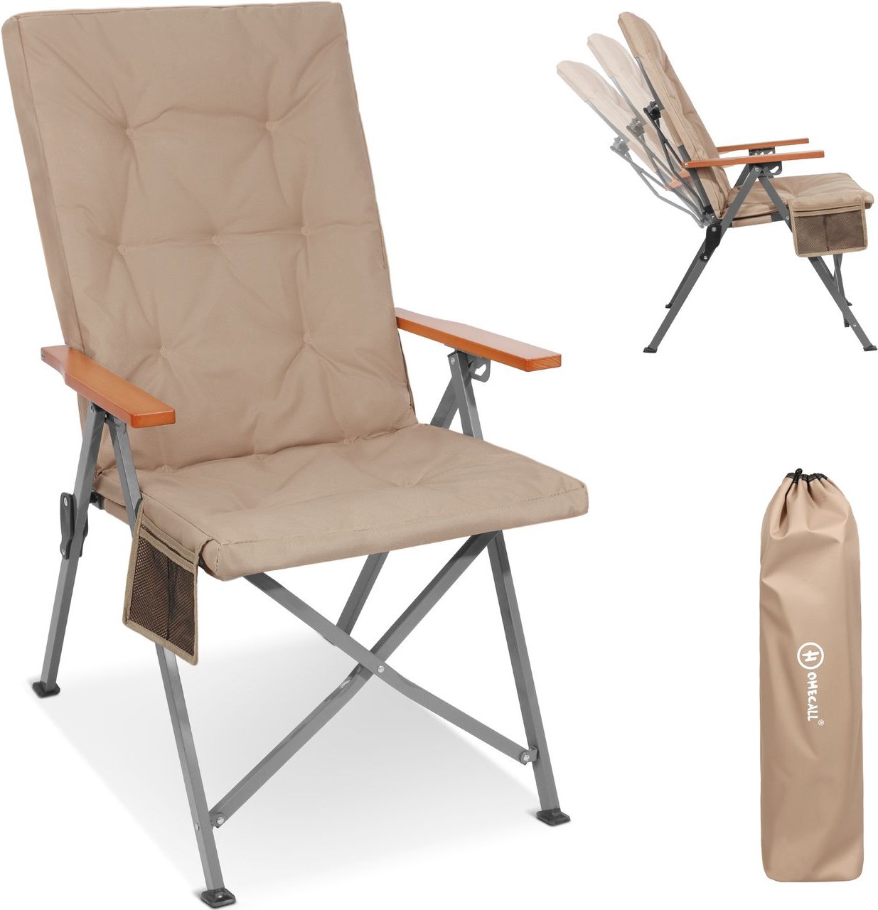 HOMECALL Campingstuhl Faltbar Rückenverstellbar in 3 Positionen bis 150 KG