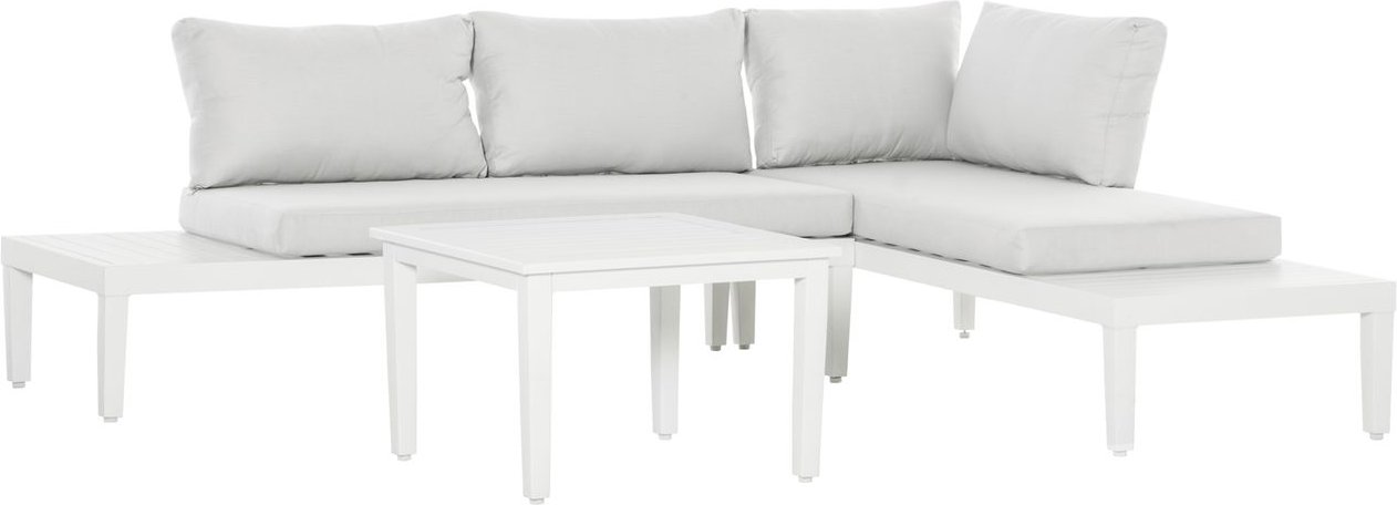 Thumbnail - 3-teiliges Gartenmöbel-Set mit Beistelltisch mit Kissen L-Form Outdoor Aluminium Cremeweiß