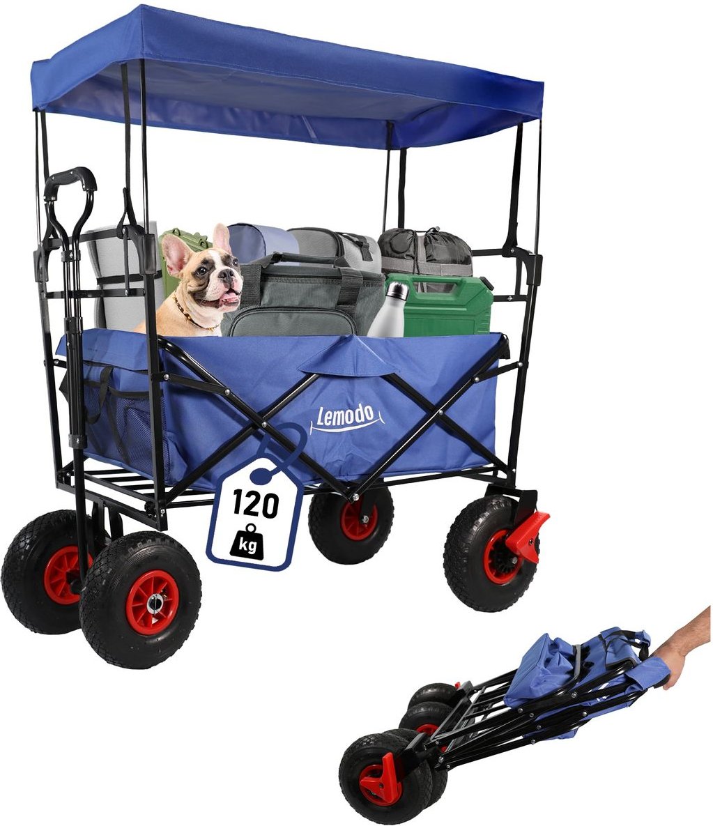Bollerwagen faltbar mit Dach, blau