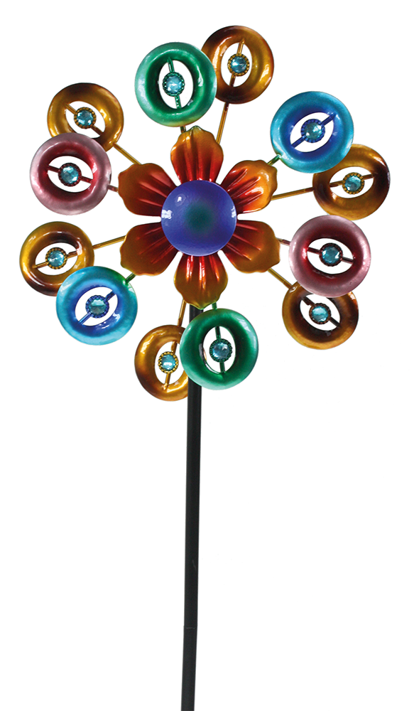 Doppel-Metall-Windrad Blume mit Kreisen bunt